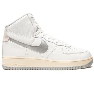 Nike AIR FORCE 1 STRAPLESS
HIGH TOP SNEAKER in Summit White, Silver,
& Coconut